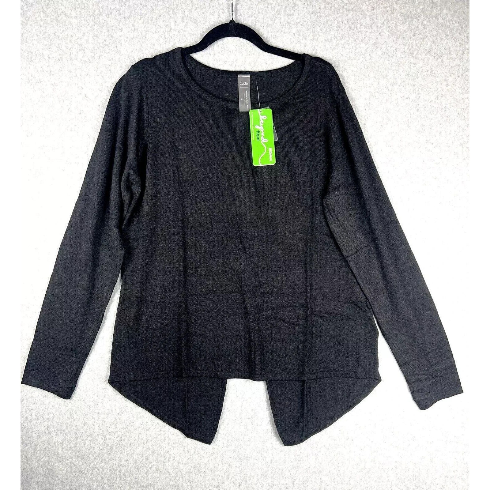 Zuda Sweater Womens Medium Black Ecovero Crossback Athleisure Nwt